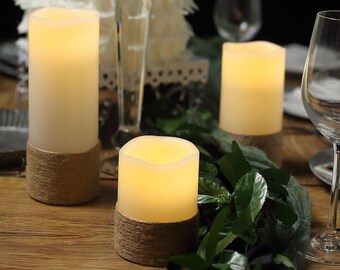 Natural Flameless Pillar Candles, Candle Pillars with Remote Timer for Table Decor, Home Decor, Candle Gift, Party Favors - 3 Pack