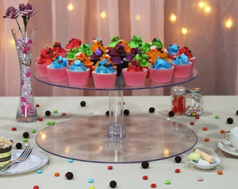2 Tier | 18" Clear Cake Stand, Acrylic Glass Cake Stand Riser, Round Display Stand for Cakes, Food Display, Cupcake Holder, Wedding Sweet