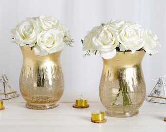 YPCC 10.5/8.5 Inch Gold Metal Vase Small Flower Vase Set of 2 Taper Vase for Wedding Table Centerpiece Decorations Gold 