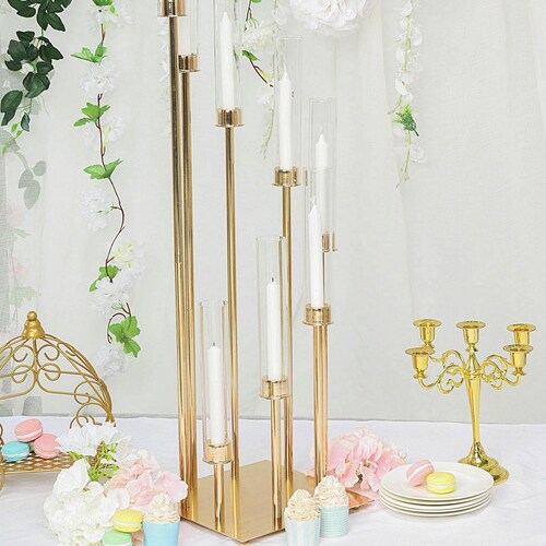 Gold 10 Arm Metal Cluster Candelabra Holder Tall Large Glass Etsy