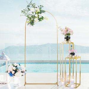 6ft Gold Chiara Backdrop Stand, Metal Wedding Arch, Balloon Arch, Round Top Floral Frame Arbor Display For Wedding, Ceremony, Event Decor