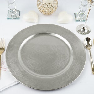 13" Charger Plates, Plate Chargers, Round Charger Plates, Plastic Chargers Reception Table, Dinner Party - Set of 6 | Silver
