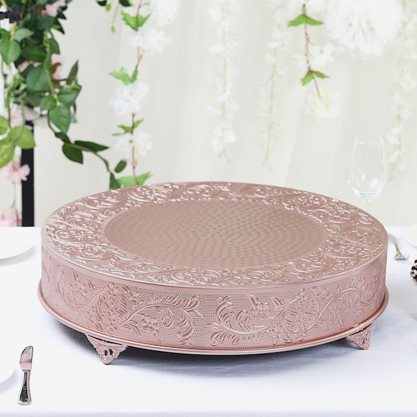 22" Embossed Round Cake Plateau, Rose Gold Cake Stand, Metal Cake Stand, Cake Riser, Food Display, Wedding Cake Stand, Cake Display Stand