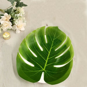 12 Pcs | 13.5" Artificial Monstera Leaves, Faux Palm Tropical Leaves Table Placemats Hawaiian Luau Party Decoration - Green