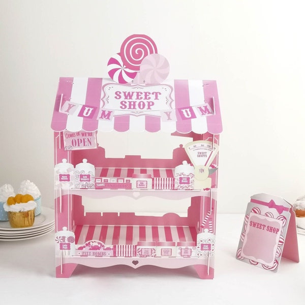 18" | 2 Tier Sweet Shop Cardboard Cupcake Stand, Miniature Candy Shop, Display Stand, Party Decoration, Sweet Stand