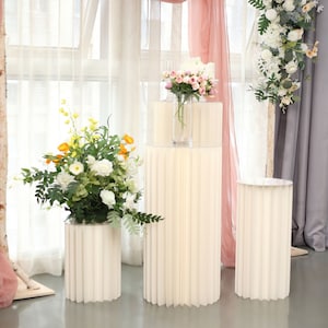 40&quot; Ivory Cardboard Pedestal Stand, Folding Pillar Stand, Wedding Props, Floor Display Column Stand, DIY Pedestal Box With Round Top Plate