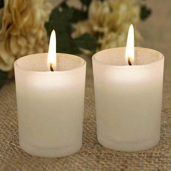 White Votive Candles with Frosted Heart Votive Candle Holders, Candle with Holder for Home Decor, Candle Gift, Table Decor - 12 Pack