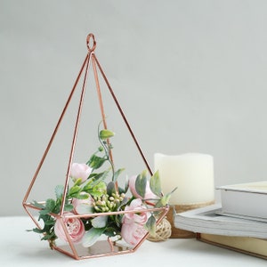 Set of 2 | 9" Hanging Geometric Candle Holder Set, Geometric Decor, Home Decor Tea Light Holder - Rose Gold