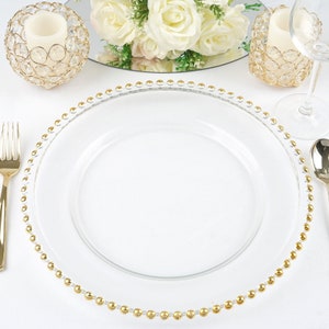 Set of 8 | 12&quot; Gold Beaded Glass Charger Plates, Plate Chargers, Round Charger Plates, Dining & Serving, Reception Table, Dinner Party