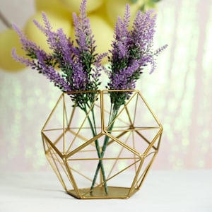 7" Gold Geometric Candle Holder - Metal Geometric Floral Holder Terrarium Centerpieces