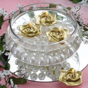 Gold Rose Flower Floating Candles, Rose Candles for Table Decor, Home Decor, Candle Gift, Party Favors, Flower Candles - 4 Pack