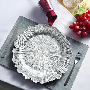 Set of 6 | 13&quot; Silver Reef Plastic Charger Plates, Plate Chargers, Round Charger Plates, Dining & Serving, Reception Table, Dinner Party