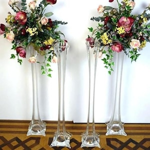Set of 12 | 16" Clear Glass Vase, Flower Vase, Eiffel Tower Vase, Feather Vase for Wedding Centerpiece, Modern Decor, Housewarming Gift