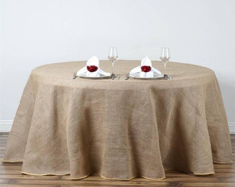 90" Natural Tone Burlap Tablecloth, Jute Tablecloth, Round Tablecloth, Chambury Casa Tablecloth for Rustic Decorations, Country Wedding