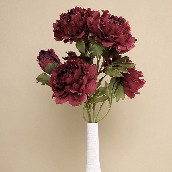 29" Real Touch Burgundy Peonies Bunch Bridal Bouquet, Silk Artificial Peonies, Wedding Flowers, Vase Flowers, Wedding Bridal Bouquet