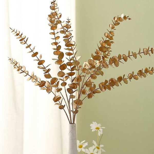 Pack of 2 | 34" Metallic Gold Artificial Eucalyptus Leaf Spray, Vase Filler Wedding Floral Decoration