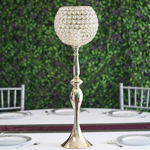 Efavormart | 30&quot; Gold Acrylic Crystal Goblet Candle Holder Flower Ball Stand