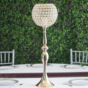 Efavormart | 30" Gold Acrylic Crystal Goblet Candle Holder Flower Ball Stand