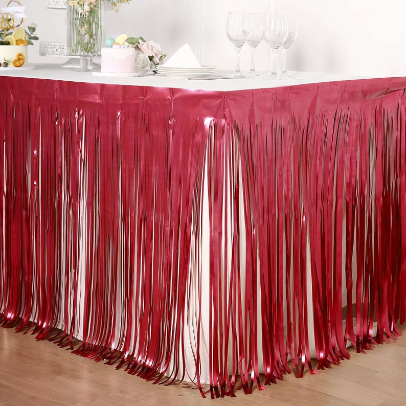 30x9ft Metallic Foil Fringe Table Skirt Tinsel Table Etsy