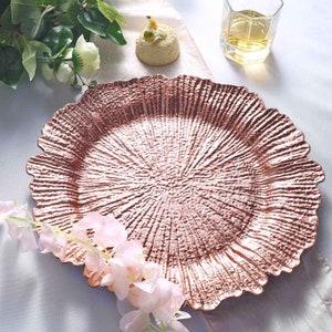 Set of 6 | 13&quot; Rose Gold Reef Plastic Charger Plates, Plate Chargers, Round Charger Plates, Dining & Serving, Reception Table, Dinner Party