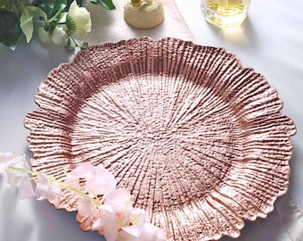 Set of 6 | 13" Rose Gold Reef Plastic Charger Plates, Plate Chargers, Round Charger Plates, Dining & Serving, Reception Table, Dinner Party