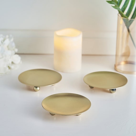 3 Pack 4 Gold Metal Plate Candle Holders Decorative Etsy