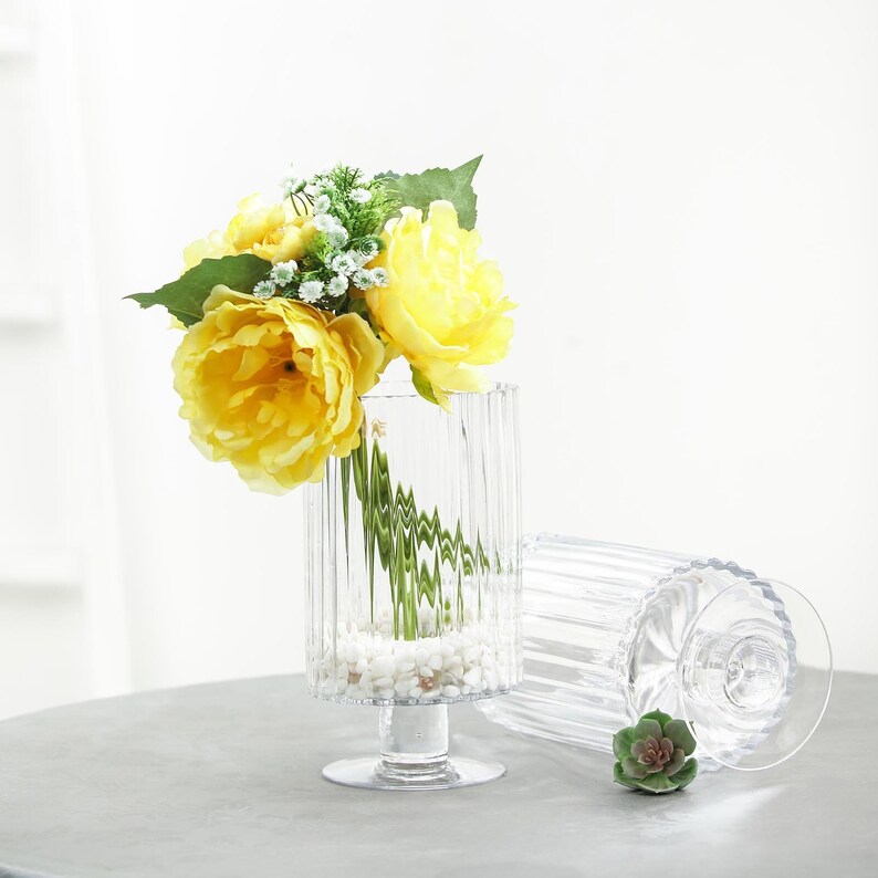Set of 2 9 Clear Glass Vase With Ridges Flower Vase Etsy