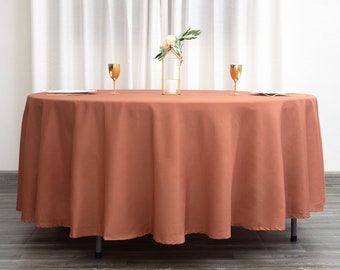 108" Round Polyester Tablecloth, Terracotta/Burnt Orange Wedding Tablecloth