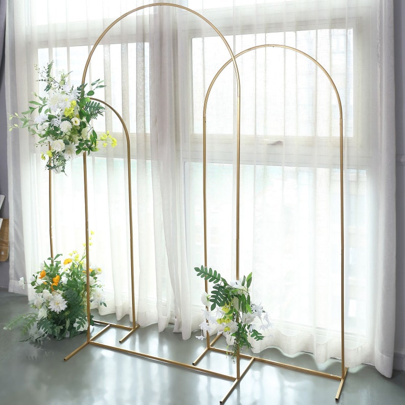 7ft Gold Chiara Backdrop Stand, Metal Wedding Arch, Balloon Arch, Round Top Floral Frame Arbor Display For Wedding, Ceremony, Event Decor
