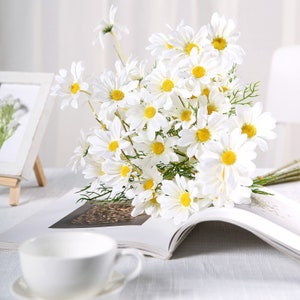 20inch White Artificial Daisy Flower Bushes, Flower Crown, Halo, Wildflowers, Hair Accessory, Silk Wedding Flowers, - 6 Bushes
