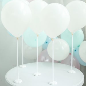 5 Pack - 17&quot; White Balloon Stand Kit - Balloon Sticks - Balloon Column With Flower Base