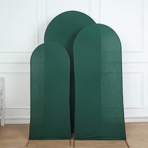 Set Of 3 | Matte Hunter Emerald Green Spandex Fitted Wedding Arch Covers For Round Top Chiara Backdrop Stand Covers - 5ft, 6ft, 7ft
