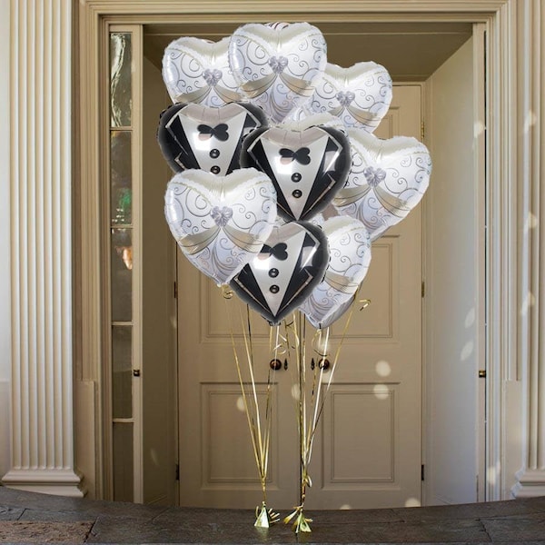 20" Heart Shape Wedding Groom Tuxedo and Bride Dress Air Helium Mylar Foil Balloons Set