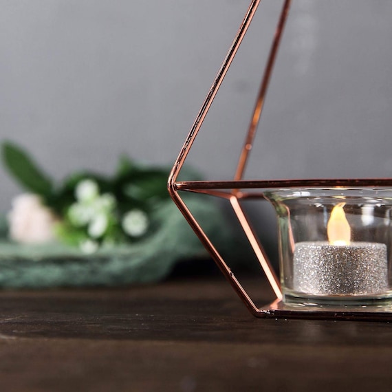 Set of 2 Gold Geometric Terrarium Tealight Candle Holders for