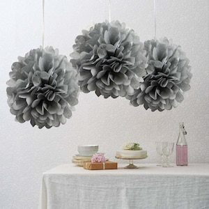 6 Pack 10&quot; Silver Paper Tissue Fluffy Pom Pom Flower Balls