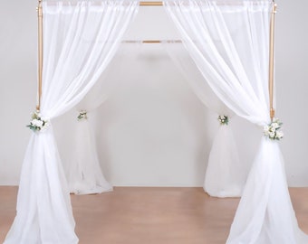 10ft Adjustable Gold Backdrop Stand, Square Wedding Arch Stand, 4 Post Chuppah Canopy Stand, Heavy Duty Event Metal Mandap Backdrop Frame