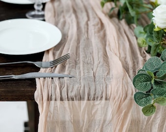 10FT Gauze Cheesecloth Table Runner Handmade Boho Wedding Arbor, Rustic Wedding Arch Cheesecloth, Draping Gauze - Blush | Rose Gold