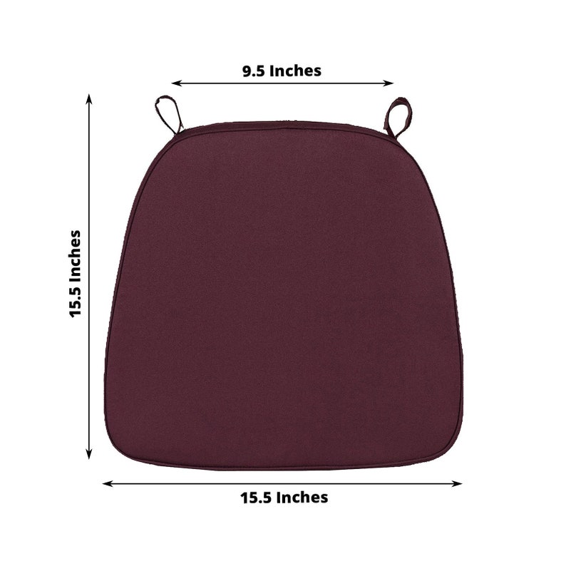 2inch Thick Burgundy Chiavari Chair Pad, Memory Foam Seat Cushion With Ties and Removable Cover