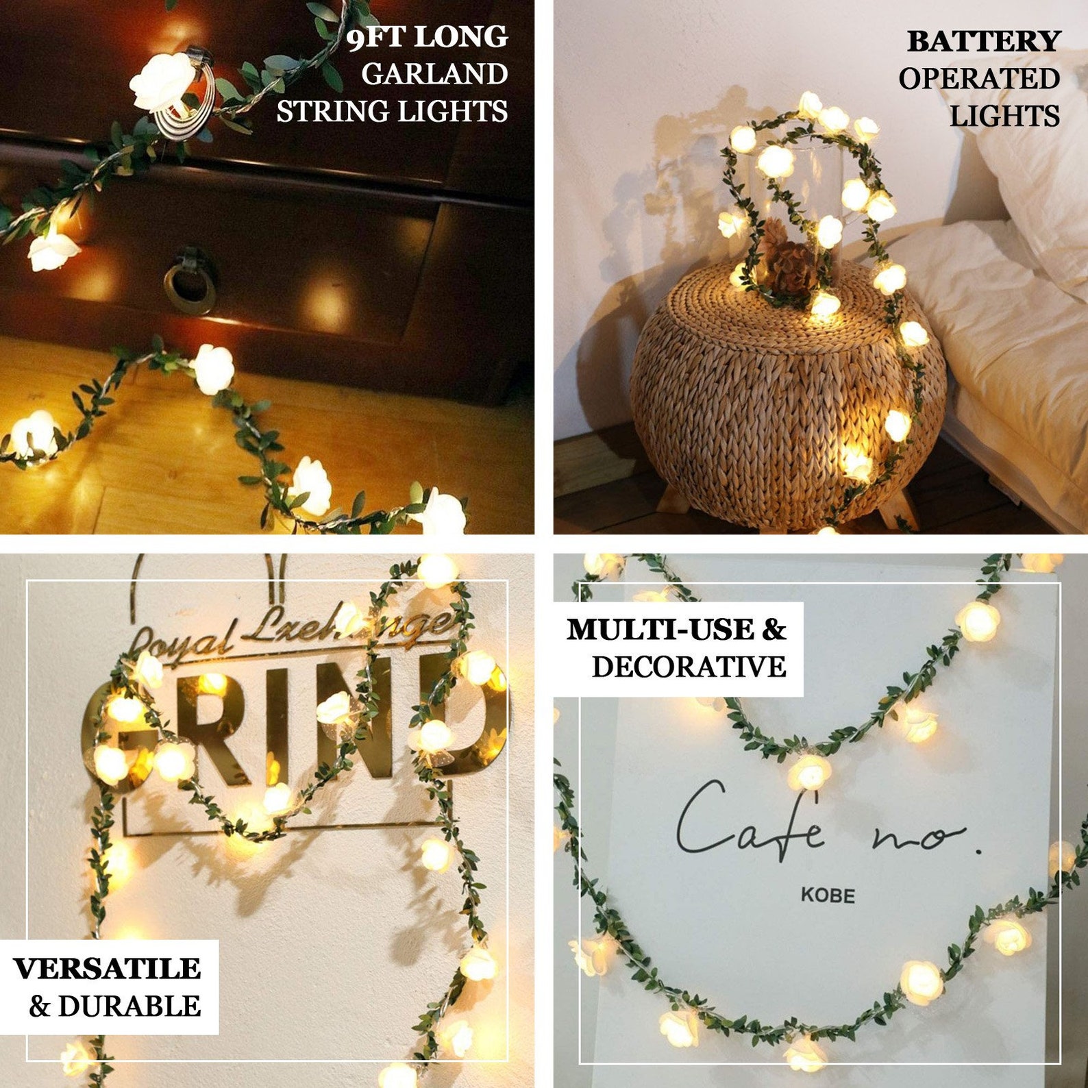 9FT Artificial Rose Flower Fairy Lights New Year Garland Etsy