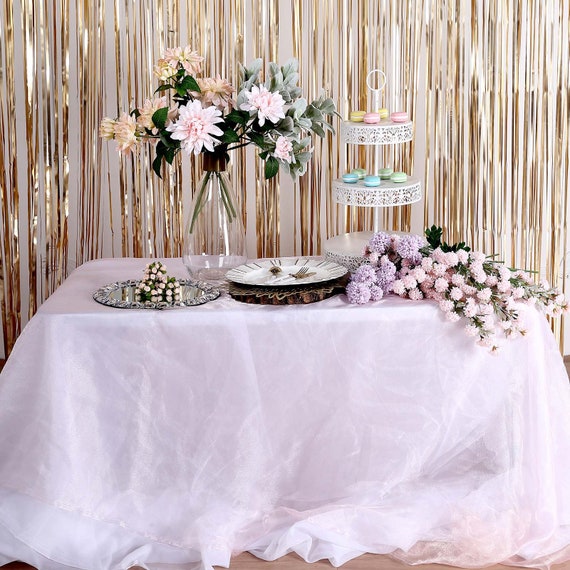 Metallic Light Pink Foil Tinsel Fringe Rain Curtain Background Decor