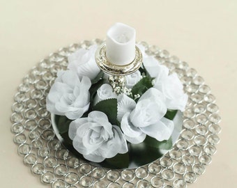 Pack White Artificial Silk Rose Floral Candle Rings, Mini Wreath