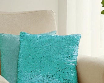 turquoise sequin pillow