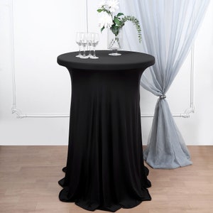 Round Spandex Tablecloth, Highboy Cocktail Table Cover With Natural Wavy Drapes, Table Cover for Banquet Party, Wedding Tablecloths - Black