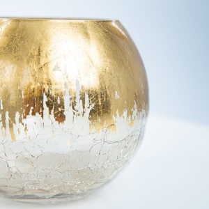 4 Gold Foiled Glass Bubble Bowl, Gold Crackle Round Bowl flower Vase Terrarium, Globe Flower Vase Centerpiece image 2