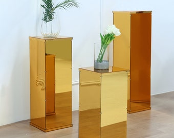 40" Gold Acrylic Pedestal Riser, Acrylic Display Box, Floral and Centerpiece Riser, Wedding Plinth, Showcase Box, Mirror Finish Cake Stand