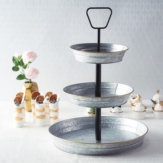 3 Tier Galvanized Serving Tray Metal Cupcake Holder Cupcake
