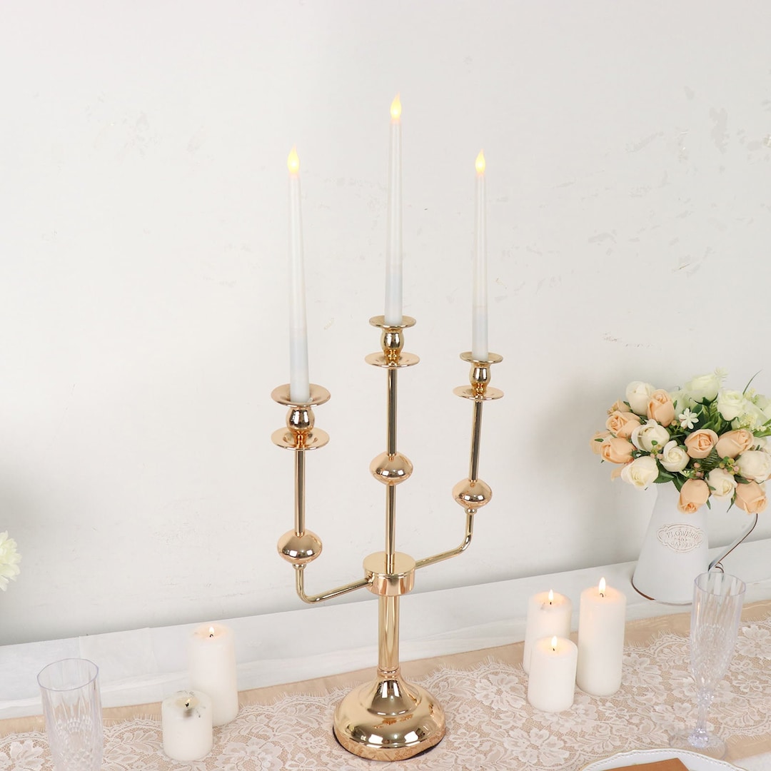 20 Gold Metal 3-arm Candle Holder Candelabra Table Centerpiece, Taper ...