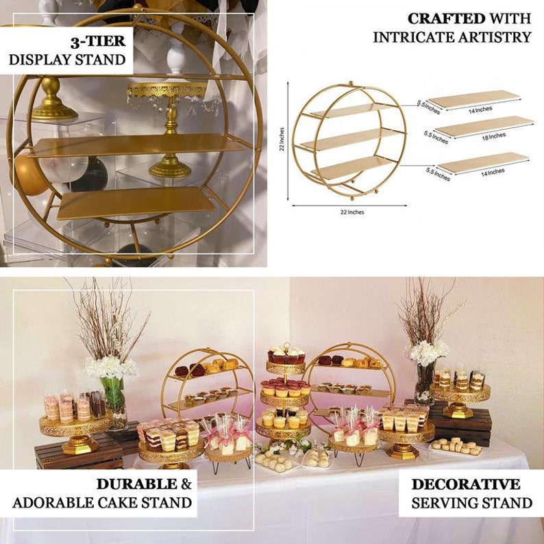 21 3 Tier Gold Cupcake Stand, Cupcake Holders, Round Cupcake Display, Metal Display Stand for Cupcakes, Wedding Cupcake Stand image 6