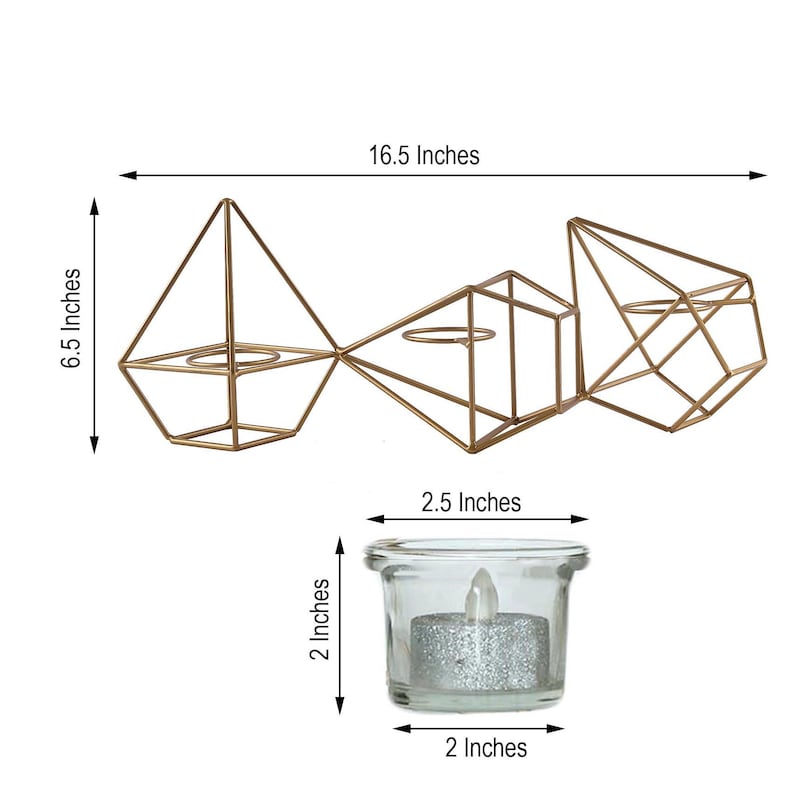 16 Gold Geometric Candle Holder Set With Votive Glass Etsy
