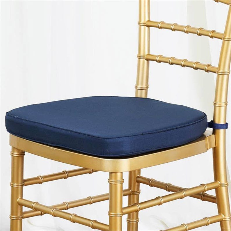 2inch Thick Navy Blue Chiavari Chair Pad, Memory Foam Seat Cushion With Ties and Removable Cover